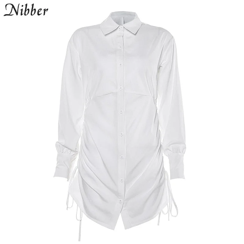 Nibber autumn office ladies Elegant white dresses womens 2019hot Single-breasted design full sleeve casual Slim mini dress mujer