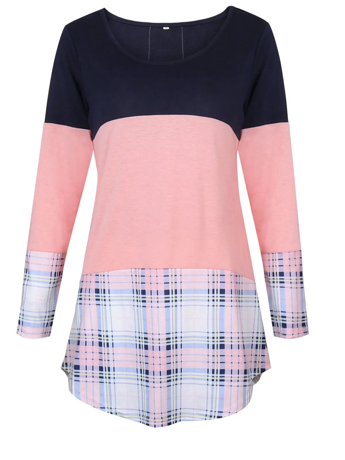 Women's Scoop Neck Long Sleeve Plaid Tops