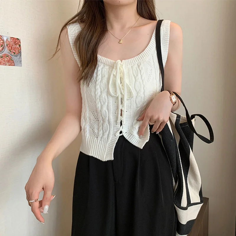 Uveng Uveng Fashion Fashion Short Strap Design Knitted Sling Vest New Niche Sleeveless Top