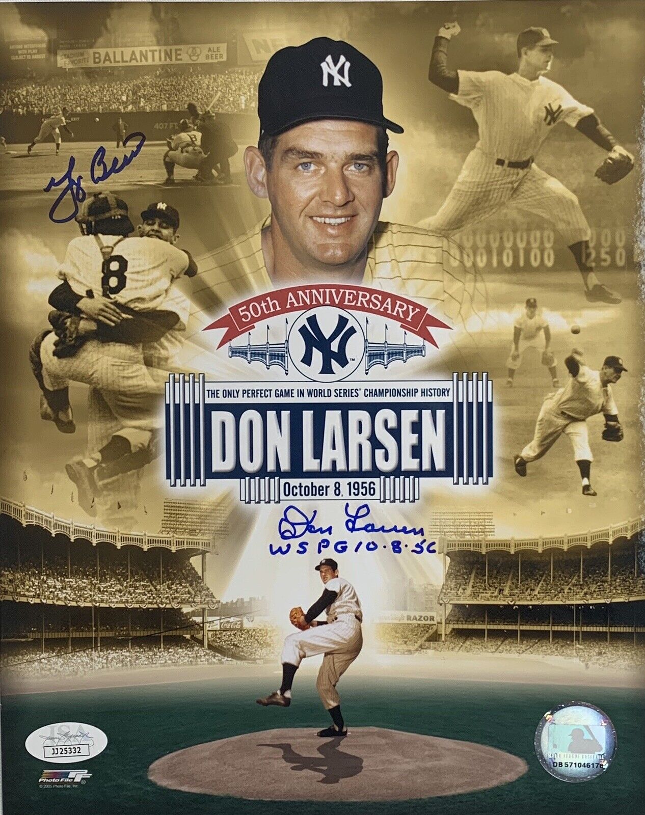 Don Larsen & Yogi Berra “PG 10-8-56” Dual Autographed 50th Anniversary 8x10 JSA