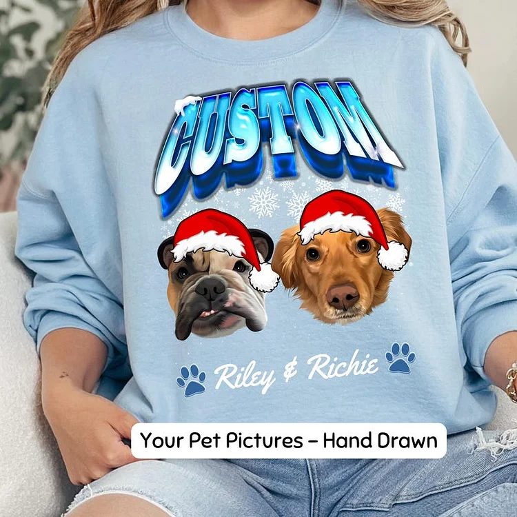 Personalized Pet Photo Hand Drawn Sweatshirt Custom Dog Face Christmas Crewneck Hoodie T-shirt