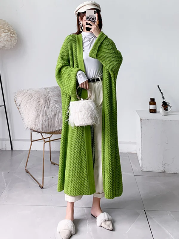 Urban Loose Over Size Solid Color Thick Thread Knitting Cardigan Coats