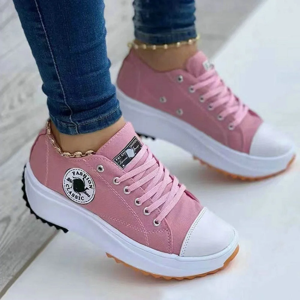 Canvas Sneakers Women Fashion Platform Low-top Women Single Shoes Thick-soled Candy Color Flats Female Canvas Shoes 2022