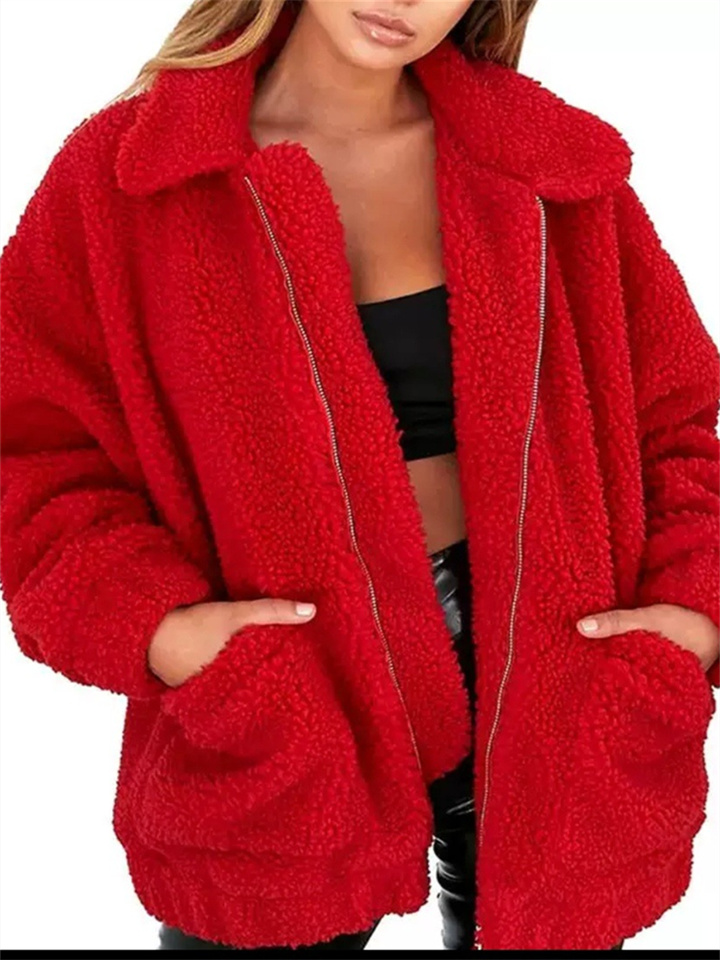 Hot Imitation Fur Solid Color Coat Female Autumn and Winter New Plush Casual Temperament Commuter Jacket