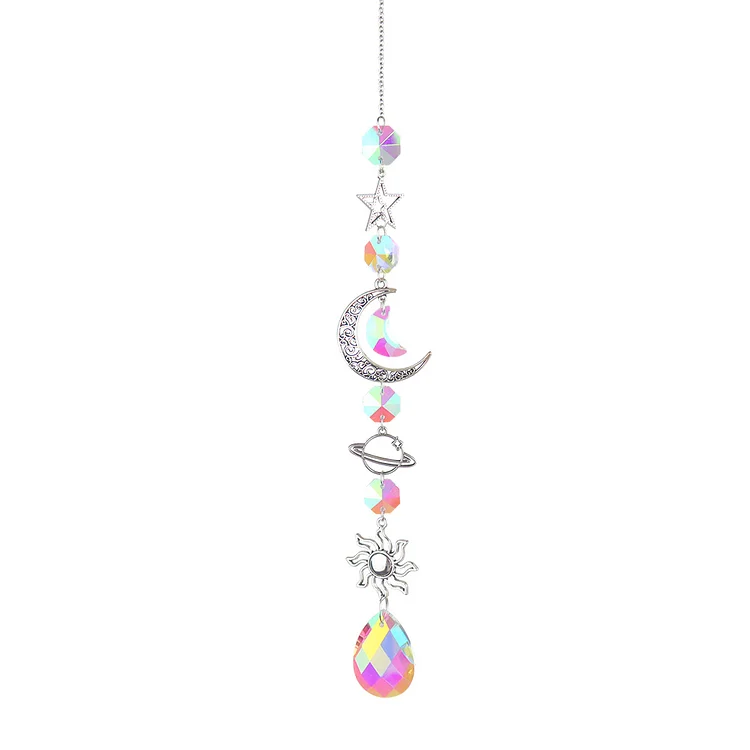 Metal Rainbow Collection Hang Hexagon Star Crystal Prisms Wind Chimes (C)