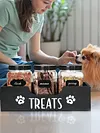 Wooden Pet Snack Storage Box with 3 Plastic Treat Jar Dog Food Storage Holder