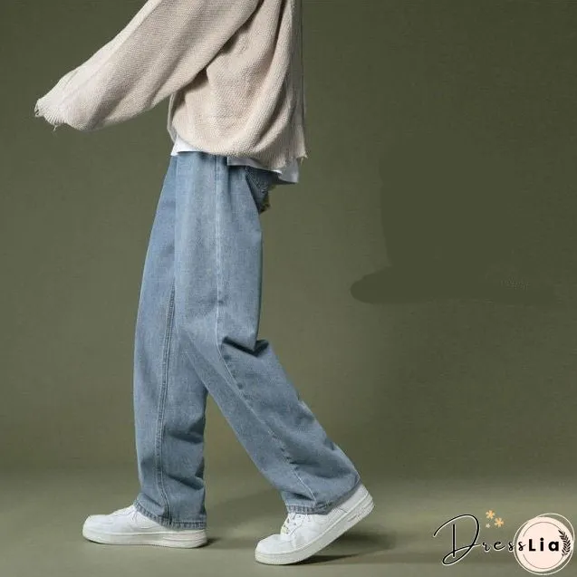 Korean Wide-leg Jeans Mens Fashion Retro Casual Men Streetwear Autumn Wild Loose Hip-hop