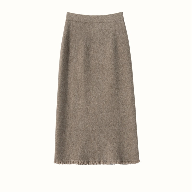 Chic Cashmere Skirt With Fringed Hem REAL SILK LIFE