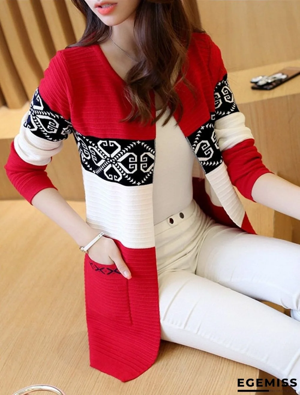 Color Block Printed Patch Pocket Cardigan | EGEMISS