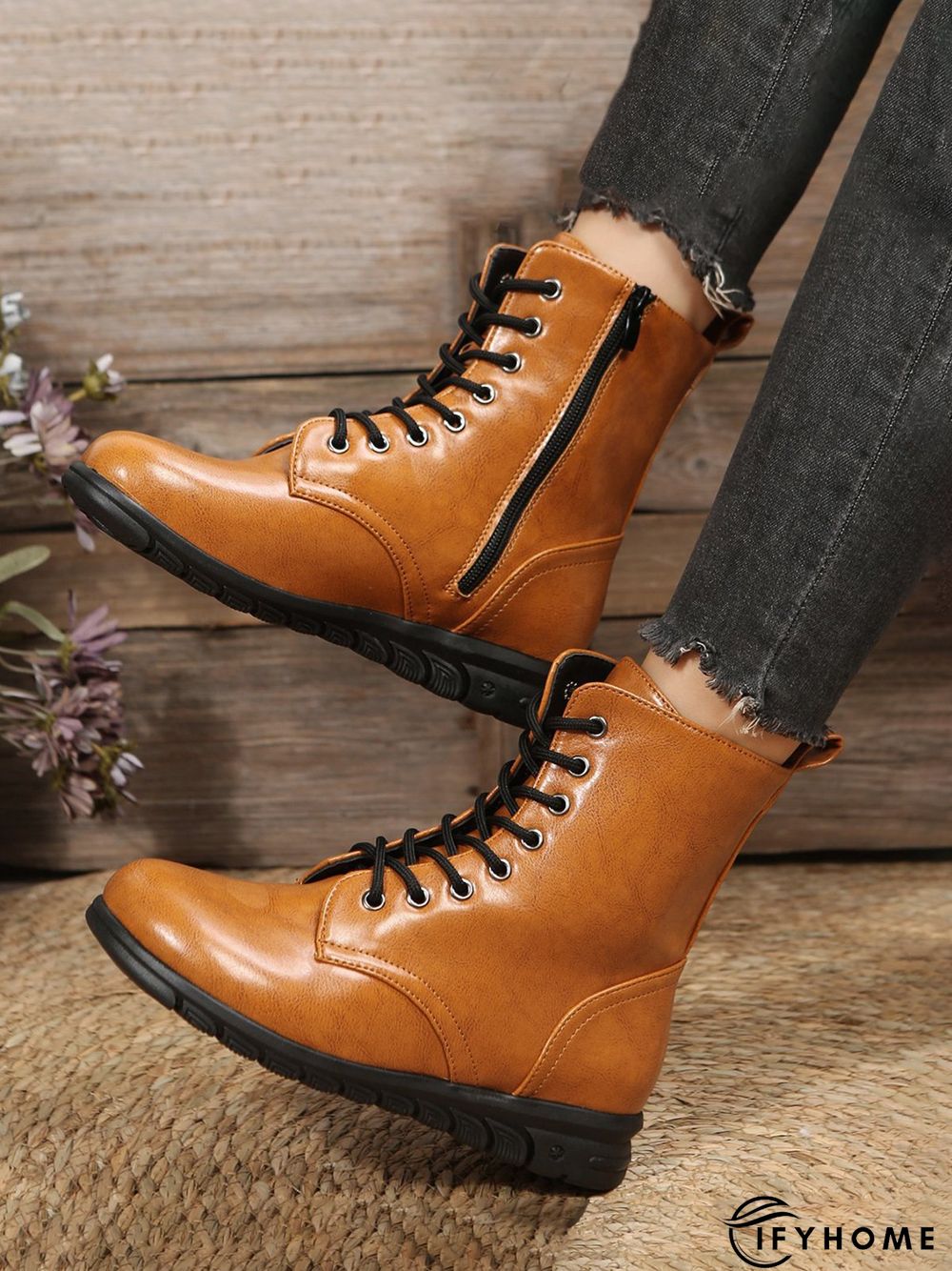 Comfy Lace-Up Decor Boots with Side Zip | IFYHOME