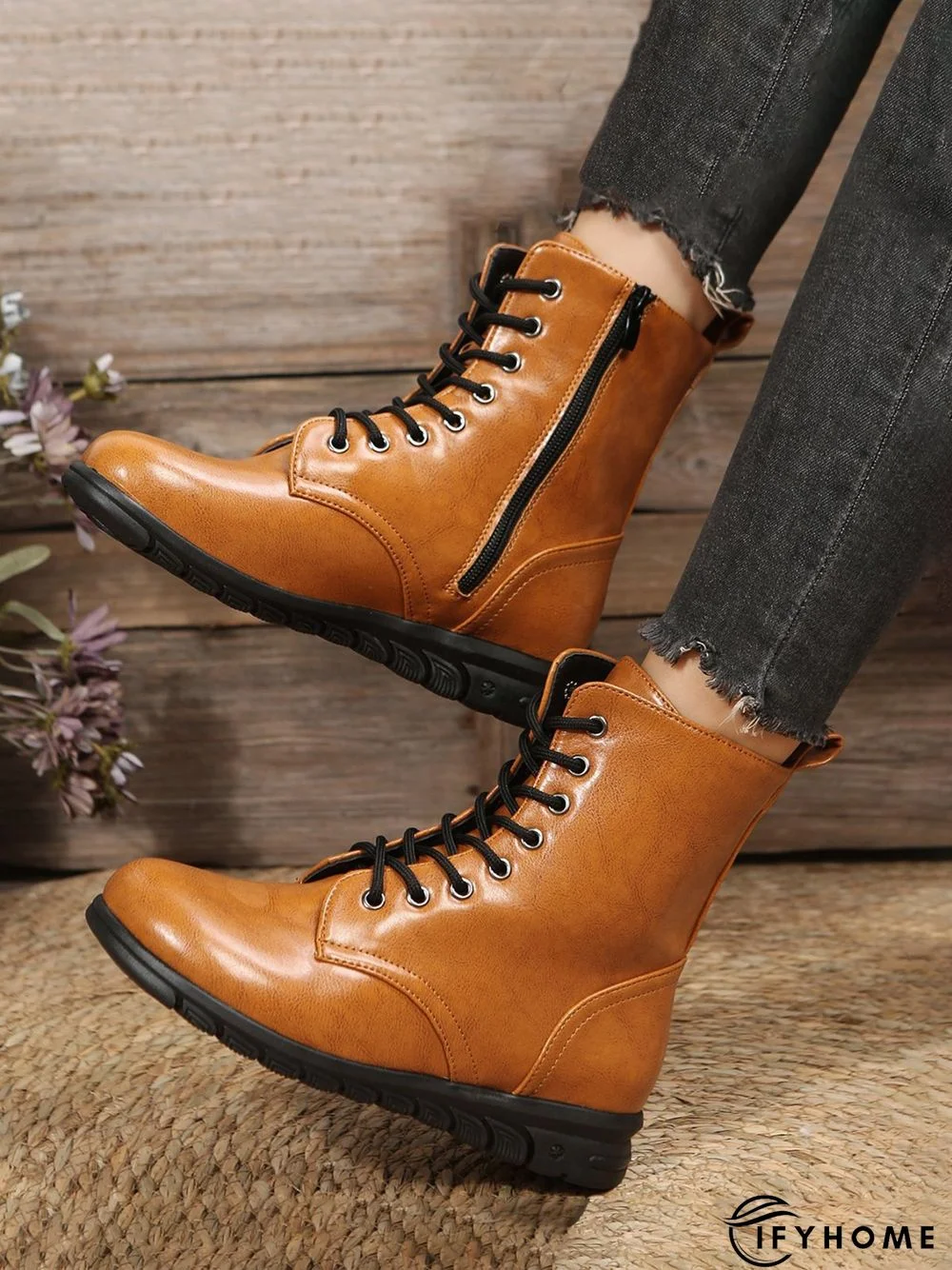 Comfy Lace-Up Decor Boots with Side Zip | IFYHOME