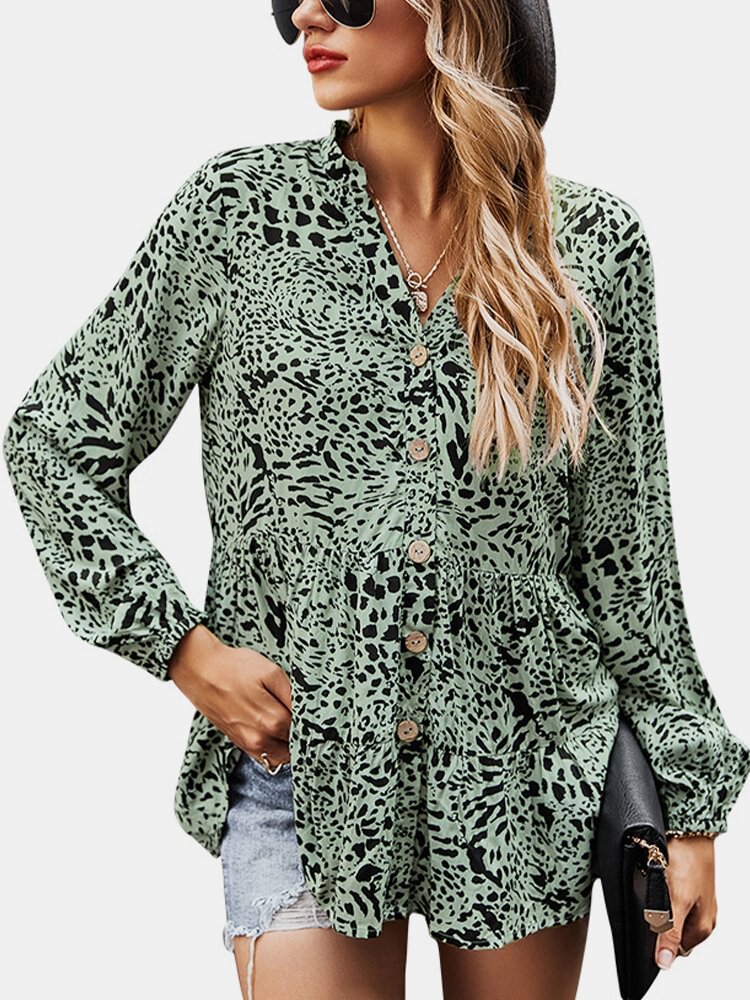 Floral Print V neck Long Sleeve Casual Blouse For Women P1803442
