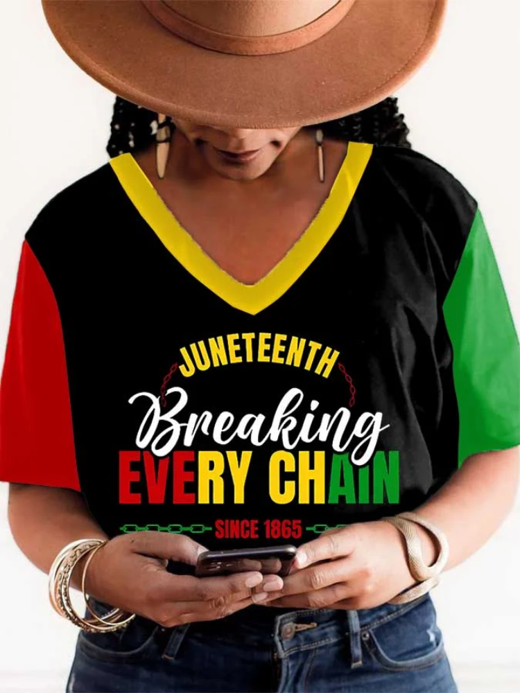 wearshes Women's Juneteenth Geometric Print Short Sleeve T-Shirt