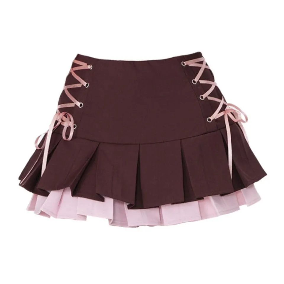 Brownm Mini Skirt With Top Two Piece Set