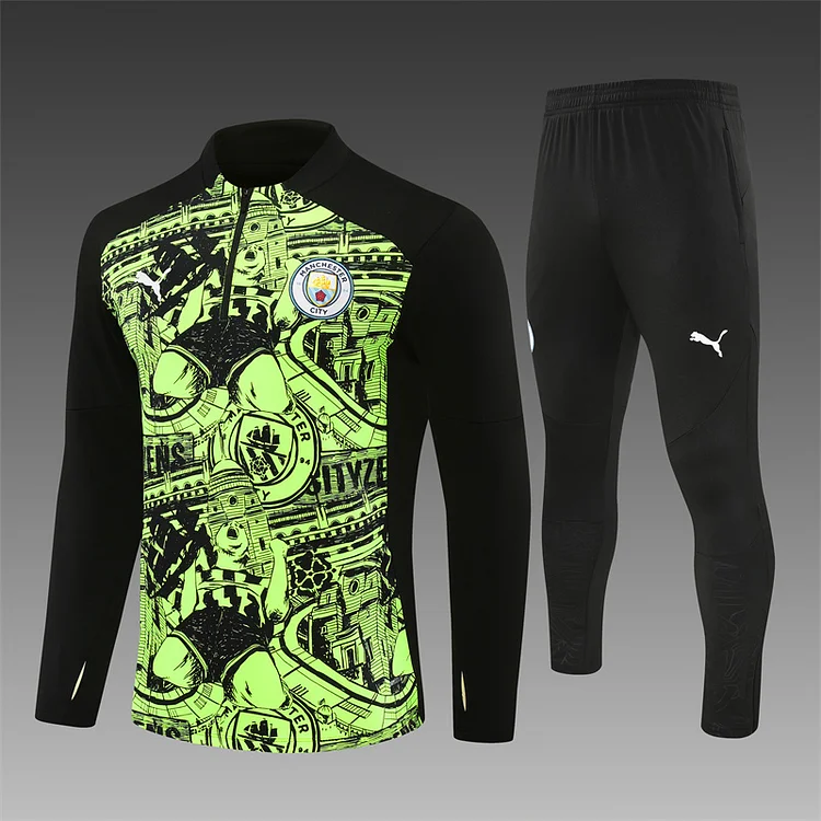 2024-25 Manchester City fluorescent green half-pull training jersey