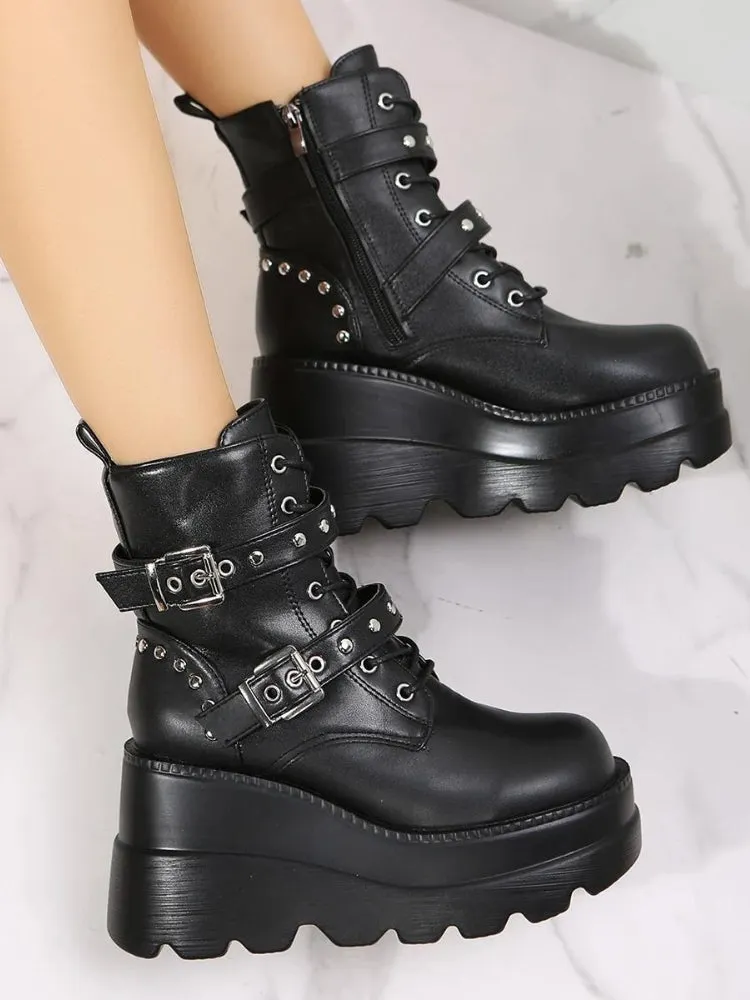 Brownm Belted Platform Boots