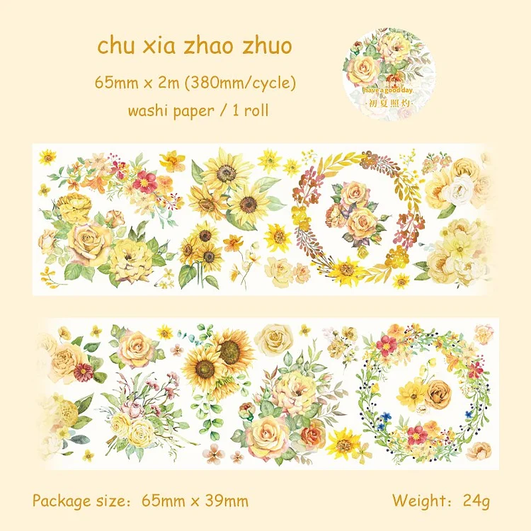 Journalsay 65mm*2m/Roll Aesthetic Floral Special Oil Washi Tape DIY Cute Journal Flower Decoration Masking Tapes