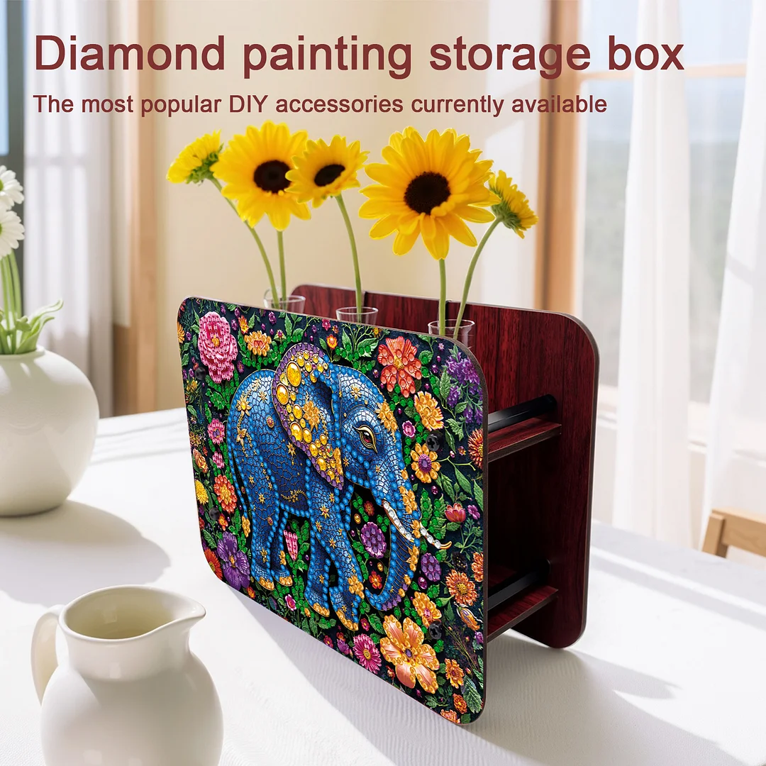 Elephant DIY Flower Vase Wooden Double Sided Desktop Diamond Art Kit Home Decor