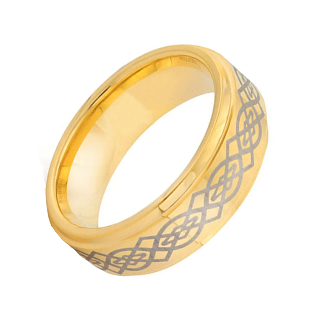 6MM 8MM Gold Laser Pattern Couples Tungsten Wedding Bands