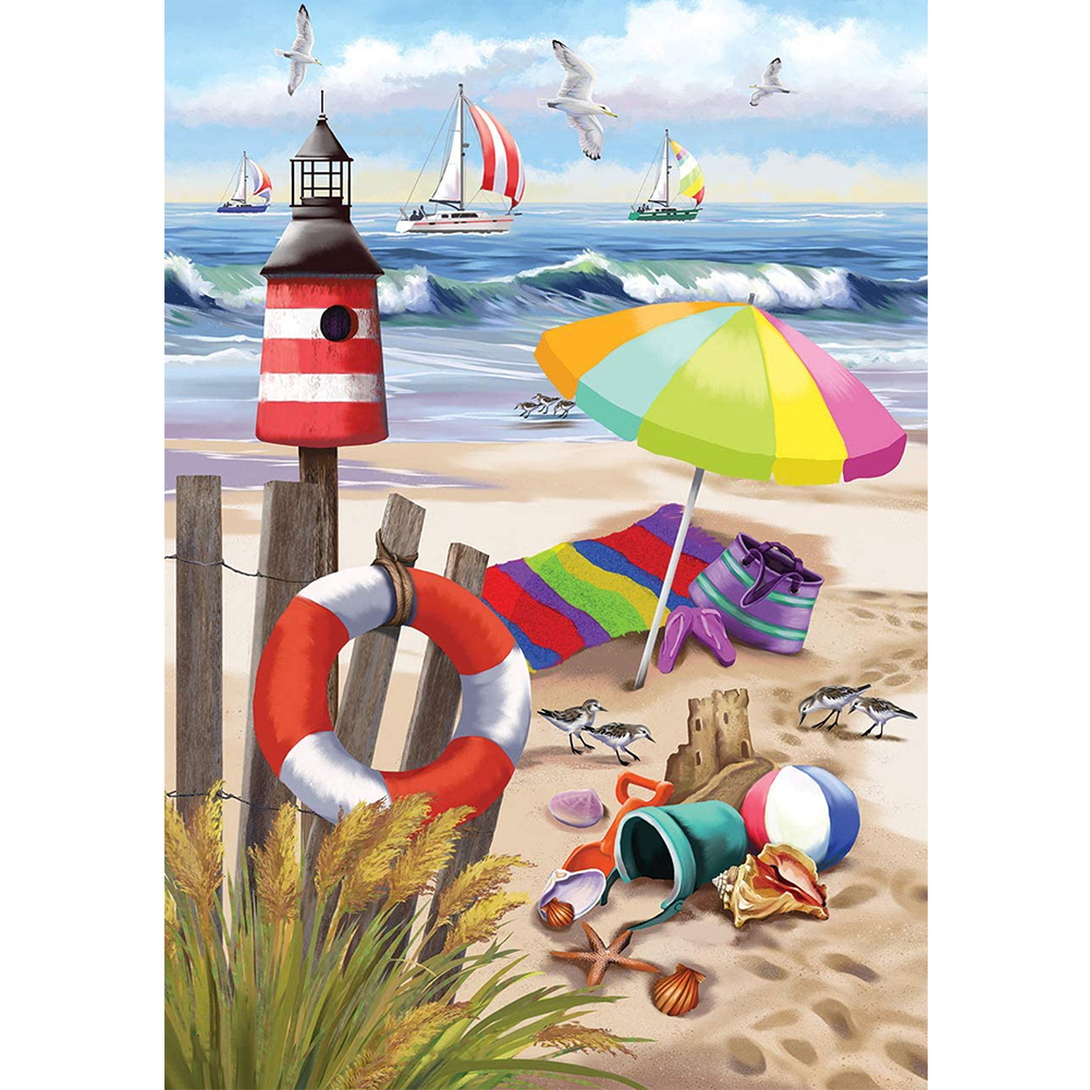 

30*40CM - Round Drill Diamond Painting - Beach Scenery, 501 Original