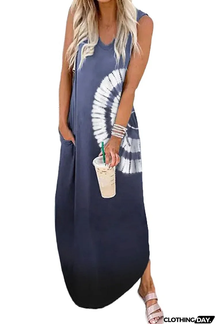 Gradient Pocket Sleeveless Maxi Dress