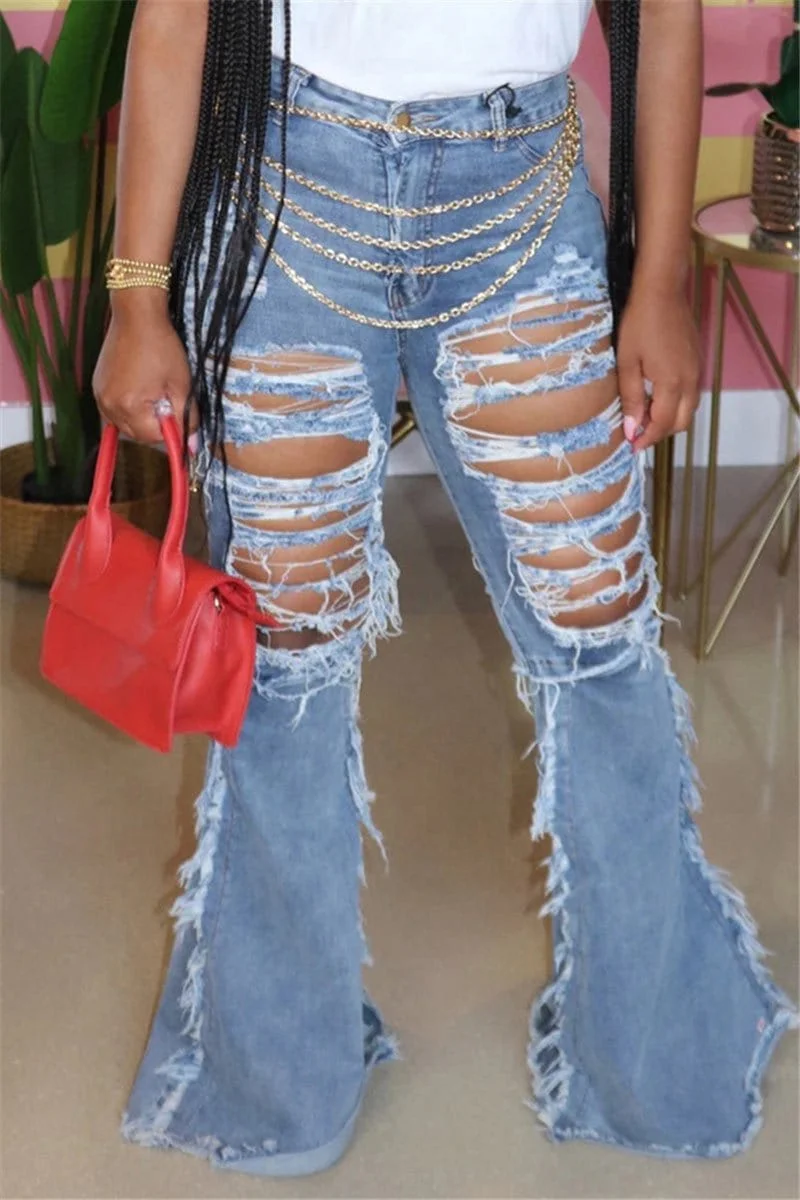 Fashion Sexy Holes Jeans (Without Waist Chain)