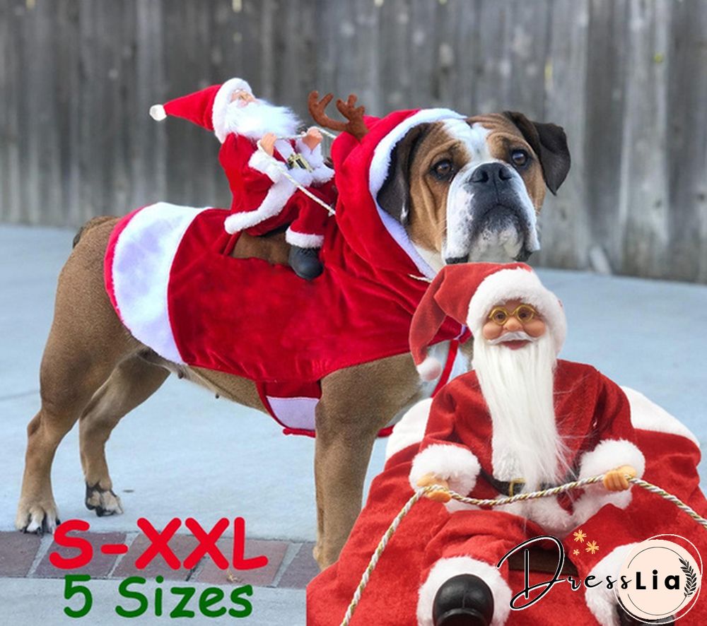 5 Sizes New Santa Claus Riding Outfit Christmas Pet Cat Dog Costume Party Small/Medium/Large Cat Dog Clothes Dress Up Pet Costume