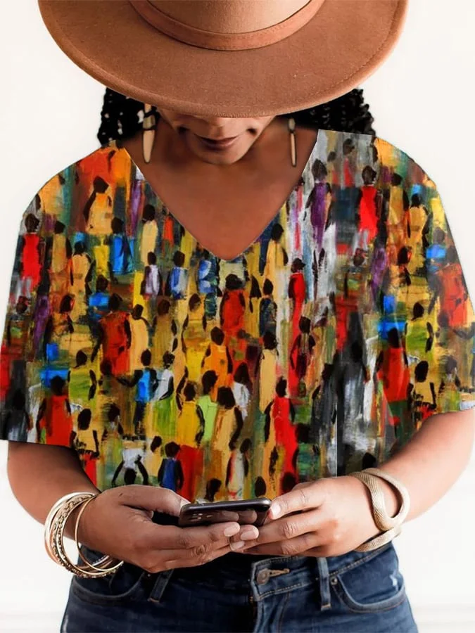 Women's Black Juneteenth Print T-shirt 