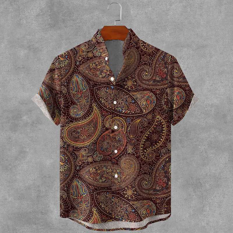 Men's Paisley Graphics Ink Art Linen Blend Cozy Shirt