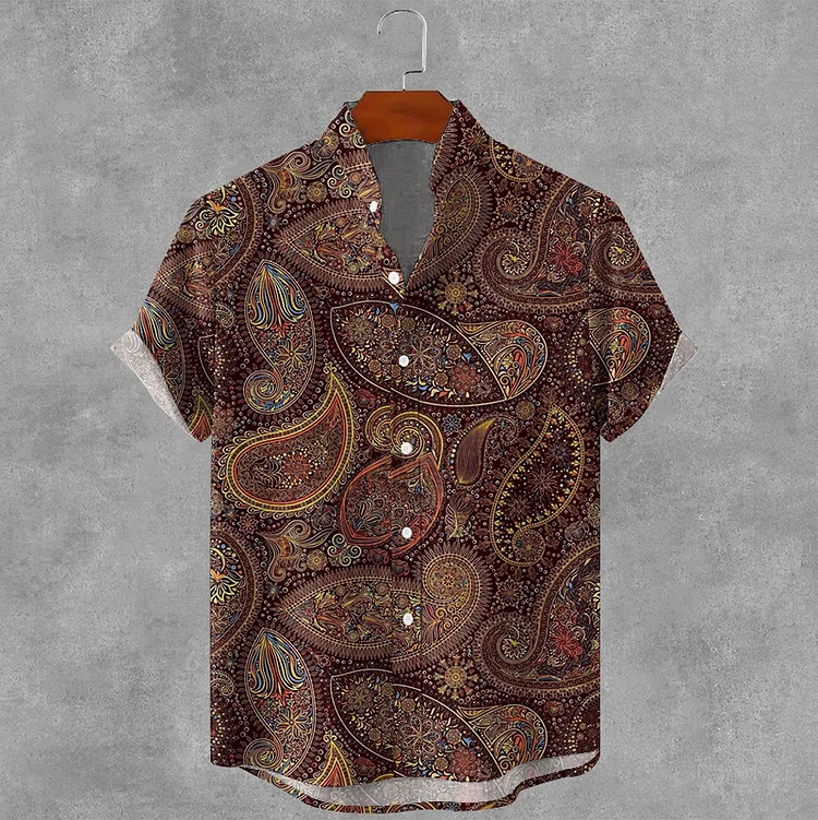 Simpfit Gemütliches Herrenhemd mit Paisley-Grafiken und Tintenkunst aus Nachahmung aus Nachahmung aus Baumwolle und Leinen