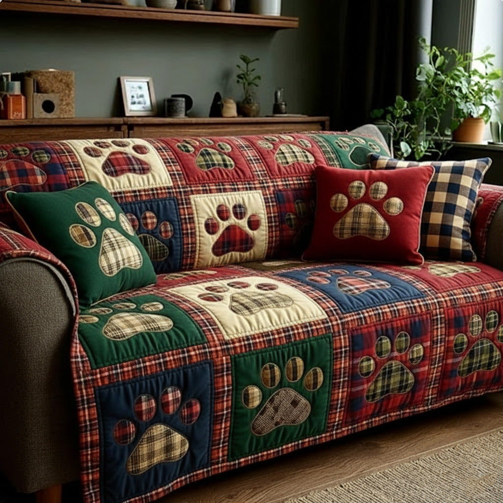 Rustic Blend Love Paw Quilted Sofa Cover NCU0NT11542 everthome