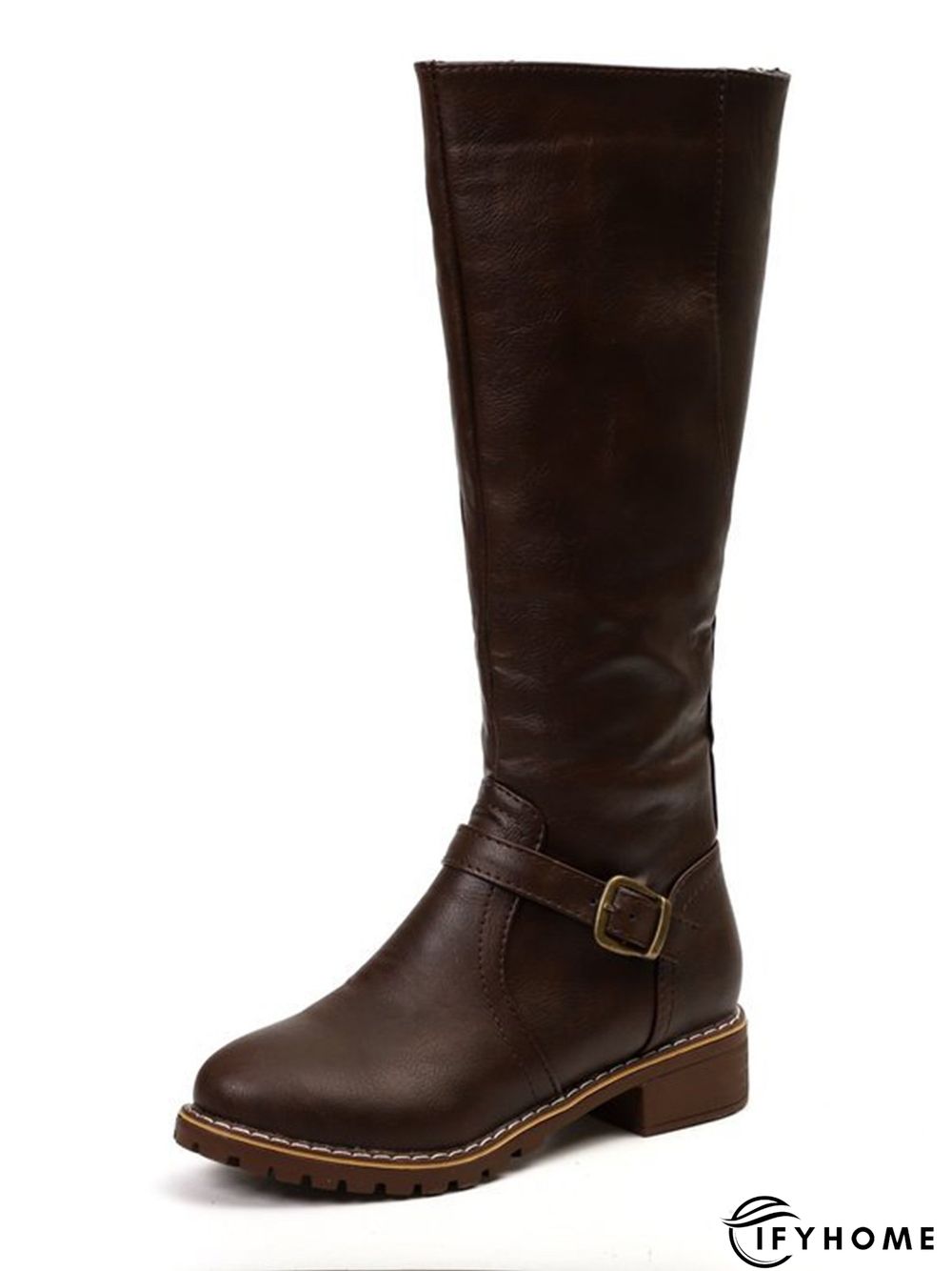 Vintage Round Toe Buckle Tall Boots Chunky Heel Riding Boots | IFYHOME
