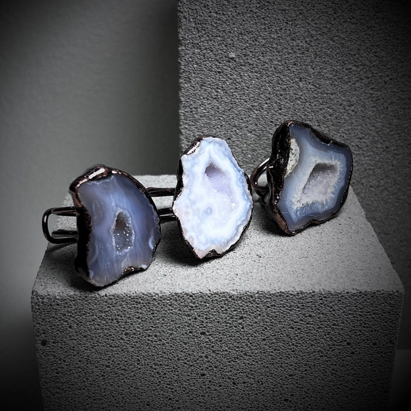 Agate Copper Asymmetrical Irregular Handmade Asymmetrical Irregular Open Rings