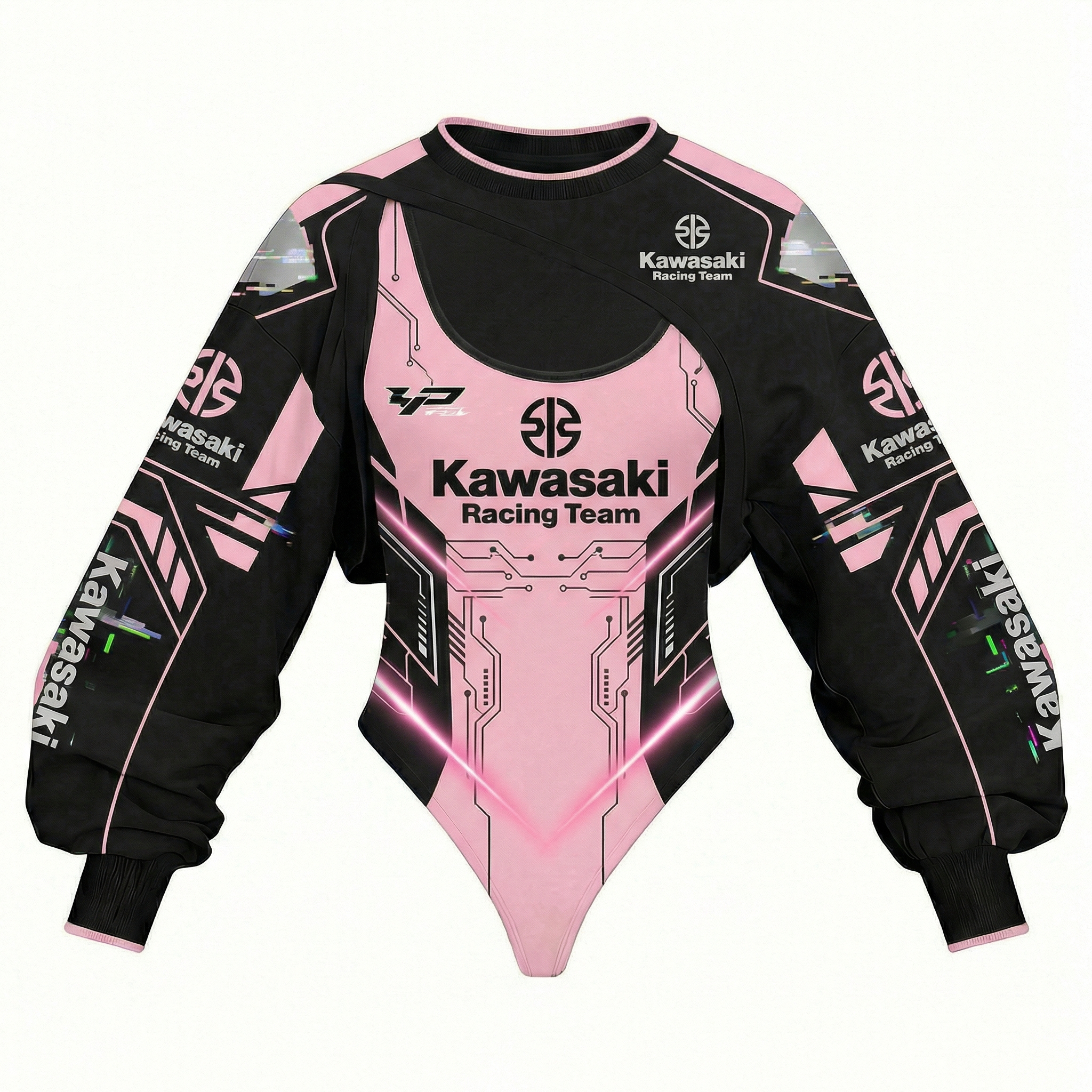Women's Racing Team Logo Digitally Printed Tights Irregular Sweatshirt Set