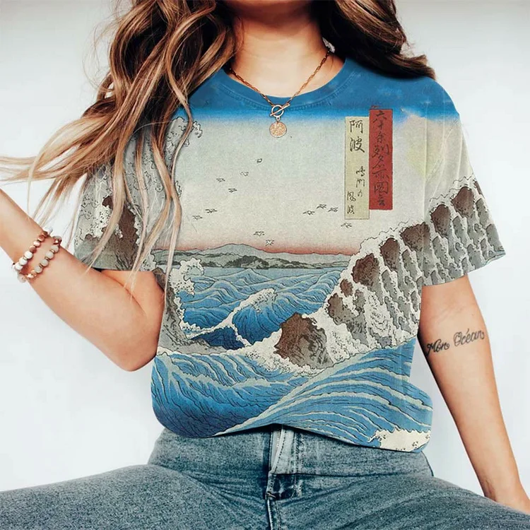 Vintage Sky Wave Japanese Print T-shirt