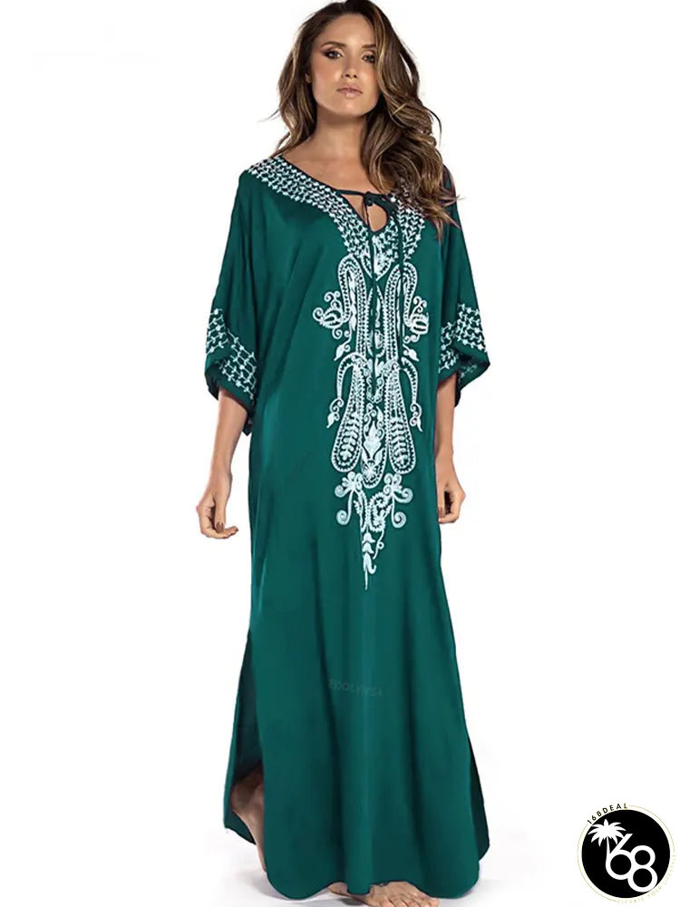 Women's Polyester Three Quarter Sleeves Printed Beach Wear Dress | 168DEAL