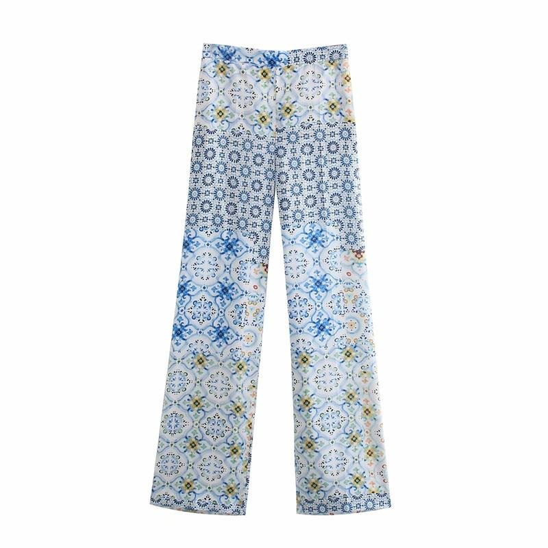 PUWD Casual Women High Waist Pants 2021 Spring-autumn Fashion Ladies England Style Vintage Pants Female Printed Straight Trouser