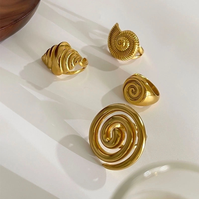 Casual Nordic Style Retro Geometric 316L Stainless Steel  18K Gold Plated Irregular Open Rings