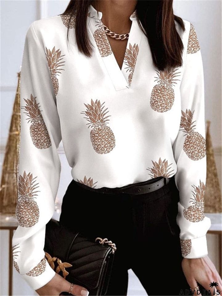 Casual V-Neck Long Sleeve Pullover Blouses