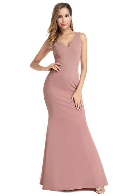 Bellasprom Pink Sleeveless Mermaid Evening Prom Dress V-Neck