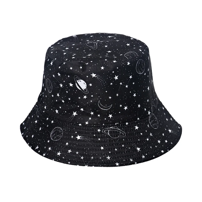 Starry sky, moon and five-pointed star print sun-shield fisherman hat