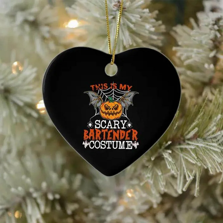 Halloween Heart Pumpkin Ornament Home Decor "This Is My Scary Bartender Costume"