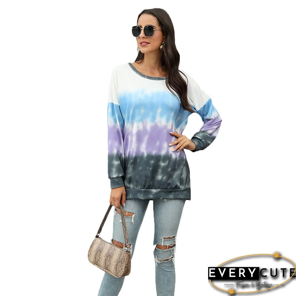 Purple Ombre Tie Dye Print Pullover Top