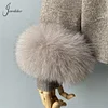 Jxwatcher Women's Sweater Set Real Fox Fur Collar and Cuffs Wool Blend Hooded Knitted Tops Ladies Autumn Fashion Pullover Female
