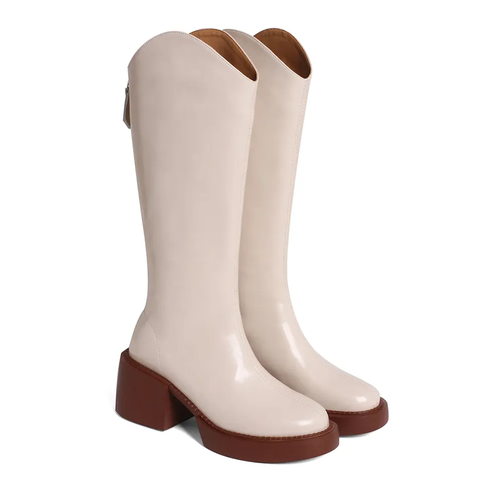 70mm Women Fashion Block Heel Zipper Boots-vocosishoes
