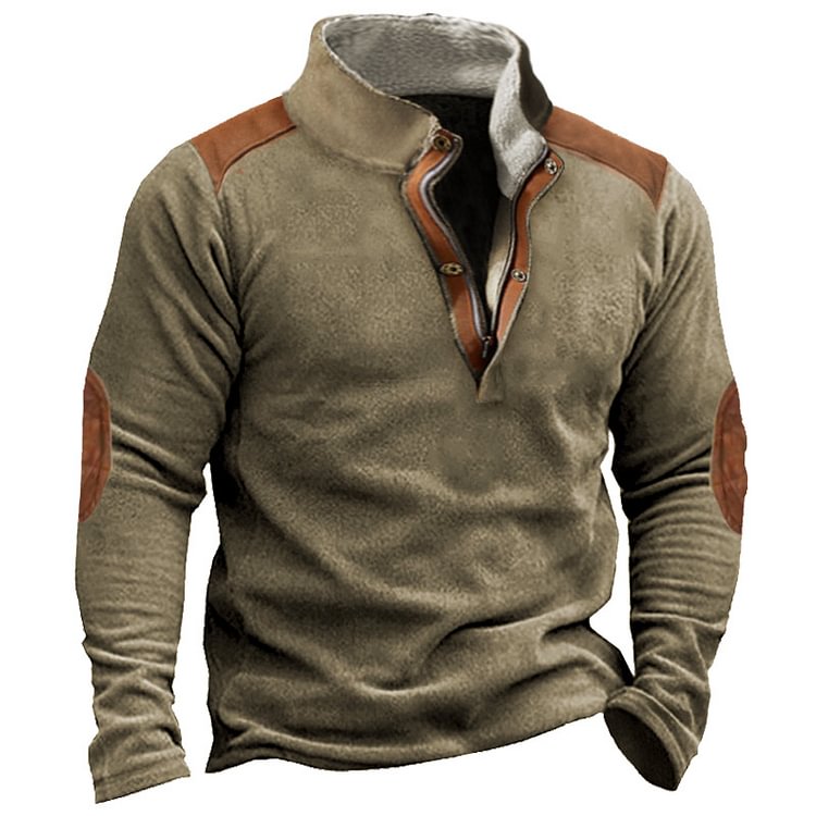 Men's Retro Polar Fleece Casual Colorblock Stand Collar Sweatshirt
