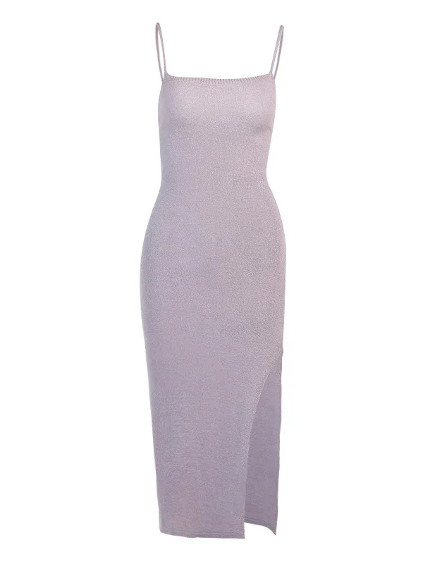 Summer Holiday Split Solid Color Back Lace Up Knitted Bodycon Dress