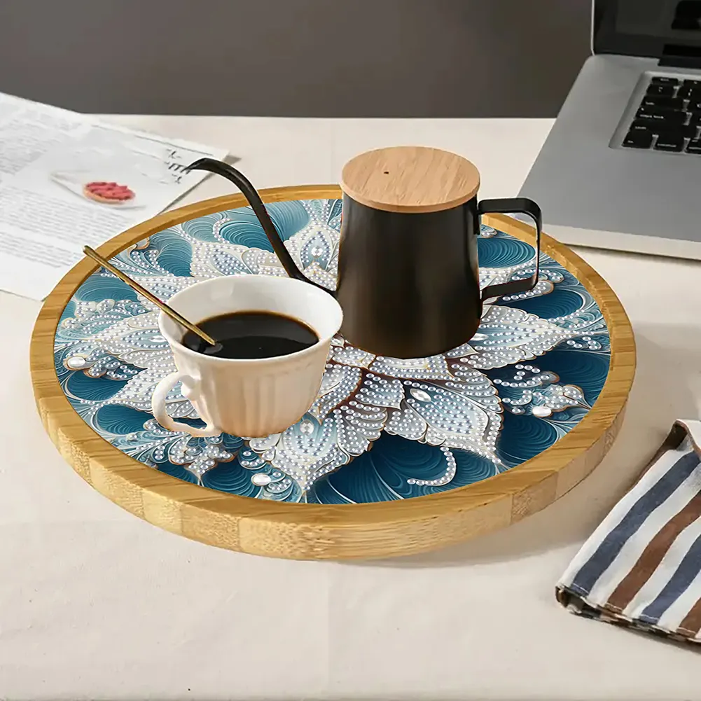 DIY Diamond Painting Kit Round Wooden Tray Diamond Painting Tray (Mandala D)