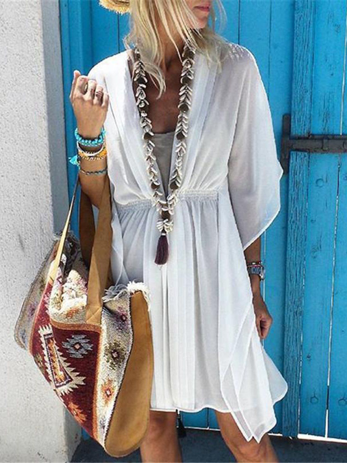 Asymmetric Beach Gathered Women Summer Mini Dresses