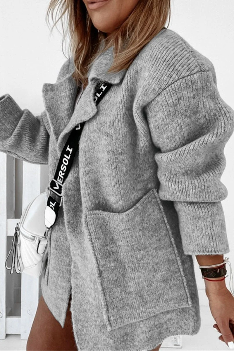 Suit Collar Double Pockets Knitted Coat